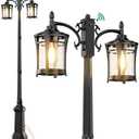 Lamomo Outdoor Lamp Post Lights with GFCI Outlet, New Dusk to Dawn Lamp Posts Outdoor Lighting, Waterproof Double-Head Light Fixture Outside, Aluminum Pole Scone for Street Garden Patio Pathway Black