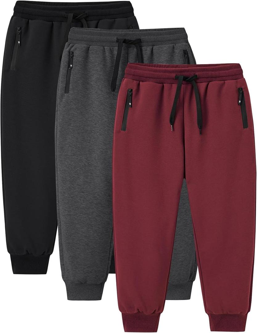 Gihuo Boys Sweatpants Athletic Workout Kids Joggers with Zipper Pocket Drawstring Active Casual Soft Jogging Sweat Pants (Black, Medium)