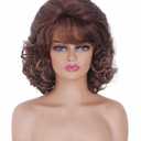Short Brown Mixed Wigs for Women Wavy Shoulder Length Wig with Bangs Synthetic Curly Natural Wig for Role Play,Halloween,Daily Use
