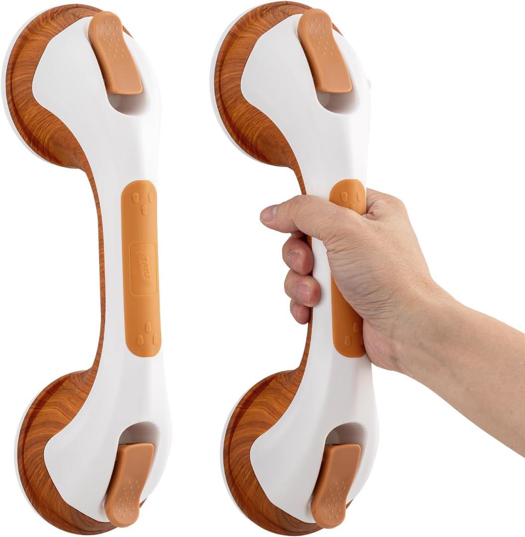 TAILI Shower Grab Bar, 2 Pack 12 Inch Suction Grab Bars for Bathtubs and Elderly, Shower Handle for Seniors Bathroom Safety Grip, No Drilling Removable,Wood Grain