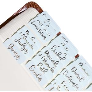 Idyllic Grace - Bible Tabs, Gold Foil Lettering, Bible Journaling, Study Tool, New and Old Testament, Christian, Catholic, Apocrypha, 90 Tabs, Indexing Tabs, Glossy Laminated, Durable - Mint to Be