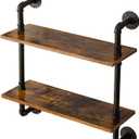 IBUYKE 26" Pipe Floating Shelves,2-Tiers Industrial Pipe Shelves, Rustic Wall Mount Bookshelf,Metal Bracket Storage Wall Shelf for Bedroom, Kitchen, Living Room, Bathroom RF-TM004