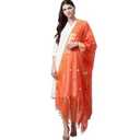 Weavers Villa Women’s Banarasi Poly Silk Dupatta | 2.25 Mtrs | Traditional Ethnic Wear Rich Zari Weave | Festive & Party Wear (Orange Paisley, 2.25 Mtrs)