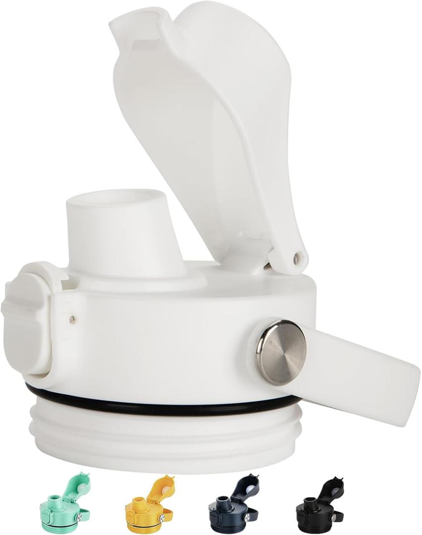 Auto Spout Lid for YETI Rambler Bottles, Fits 18/26/36/64 oz Bottles, Chug Replacement Lid Cap with Push-Button Lid and Flexible Handle (White)