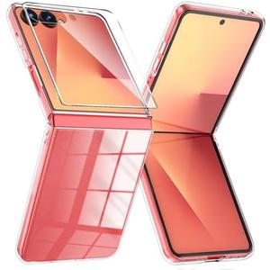 QiiStar for Samsung Galaxy Z Flip 7 Case Clear, Upgraded [Built-in Front Screen Protector] Non-Yellowing Protective Shockproof Hard PC Bumper Phone Case for Samsung Galaxy Flip z7 5G 2025 - Clear 2 Pack