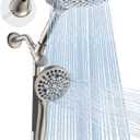 Dual Handheld Shower Head Combo, 2-in-1 Rain Shower Heads System 8 Inch Rainfall Shower Head and 10 Modes High Pressure Hand Held Showerhead with Built-in Power Wash (Brushed Nickel)