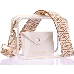 Clear Crossbody Purse Stadium Approved, 3-in-1 Small Bag with Guitar Strap & Pouch, Fits 12x6x12 Policy Concerts