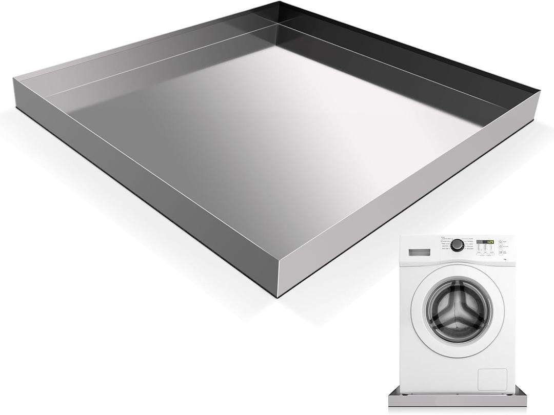 Washing Machine Pan-28" x 30" x 2.5", Heavy Duty 304 Stainless Steel, Washing Machine Tray with Anti-Slip Bottom Pad, Raised Edge Drain Pan, No Hole, Leak Protection for Laundry Room