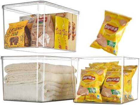 Clear plastic storage binsstorage containers for snacks, cosmetics, books, dog food, Storage Organizer for Nursery，Kitchen, Living room,Bedroom, Bathroom, Office