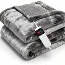 Cushious Electric Heated Blanket Throw 50''x60''Size Faux Fur Heating Blanket 10 Heating Settings, 1-8h Timer & Overheat Protection, Machine Washable, Soft Flannel and Sherpa Full Body Warmth