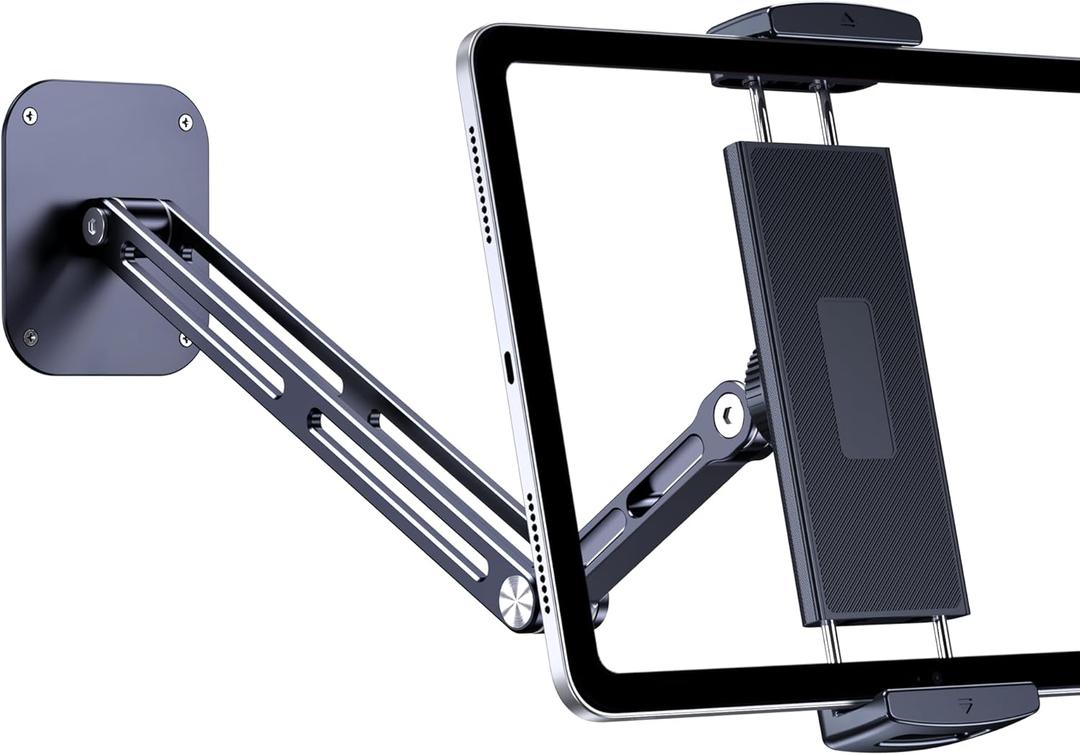 Extended Version Tablet Wall Mount Holder, 15" Aluminium Wall Mount for IPad with 360 Adjustable Rotating Base for iPad Pro Air Mini, Galaxy Tab, All 4.7-13" Phones and Tablets (Long Style) (Extra-Long dual arm)