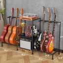 Guitar Stand for Acoustic Multiple Guitars Holder with 3-tier Storage Shelf, Guitars Display Rack Guitar Amp Accessories with Soft-Padded Protect Multi Guitar Stand for Home Studio Music Room, Dark Brown
