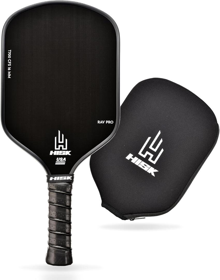 RAV PRO Pickleball Paddle - Ultimate HIGH END 16mm Japanese Toray T700 Raw Carbon Fiber CFS w/Excellent GRIT Roughness Texture, Aero Dynamic Curve, USAPA Approved, Non Slip Grip (Black)