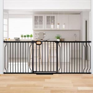 owlie Baby Gate Indoor 75-85 Inch, Extra Wide Safety Gate for Dogs Large Stairway Gate Adjustable Baby Gates Pressure Mount Wide Gate for Pet Stairway Doorway No Drilling Black (30.5'' Tall)