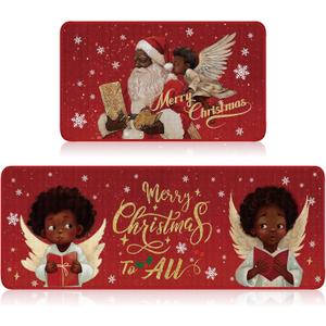 Ceenna 2 Pcs Winter Kitchen Rugs and Mats Set Snowflakes Let It Snow Reindeer Holiday Sink Floor Mat Kitchen Bathroom Xmas Tree Floor Decor for Home, 17 x 30, 17 x 47 Inch