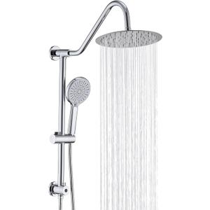 10 Inch Rain Shower Head with Handheld System, 24" Drill-free Slider Bar with Low 3-Way Diverter for Easy Reach, 4 Setting Handheld Spray with 5Ft Stainless Steel Hose - Chrome