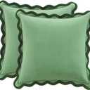 MONDAY MOOSE Decorative Throw Pillow Covers Cushion Cases, Set of 2 Soft Velvet Scalloped Wavy Edge Designs, Mix and Match for Home Decor, Pillow Inserts Not Included (Green/Light Green, 20x20 inch)  