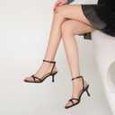 AIUNIIND Kitten Heels for Women, Square Open Toe Heeled Sandals, Strappy Ankle Strap Shoes for Dress, Party, Low Heel, Black, Size 8.5