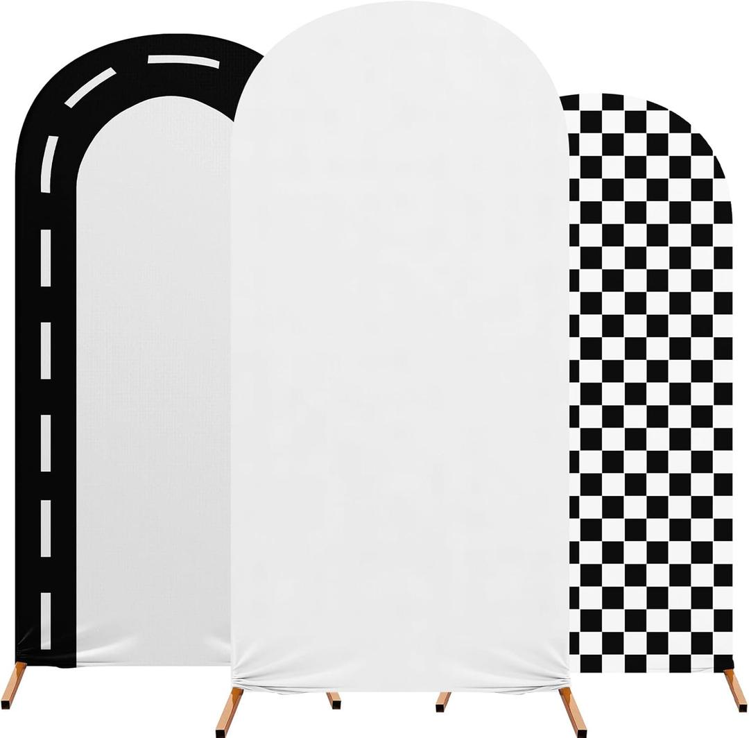 Fast Party Arch Backdrop Cover Set of 3 Racing Theme Arch Covers Spandex Stretch Backdrop Stand 4ft, 5ft, 6ft for Wedding Birthday Banquet Ceremony Decoration(Black)