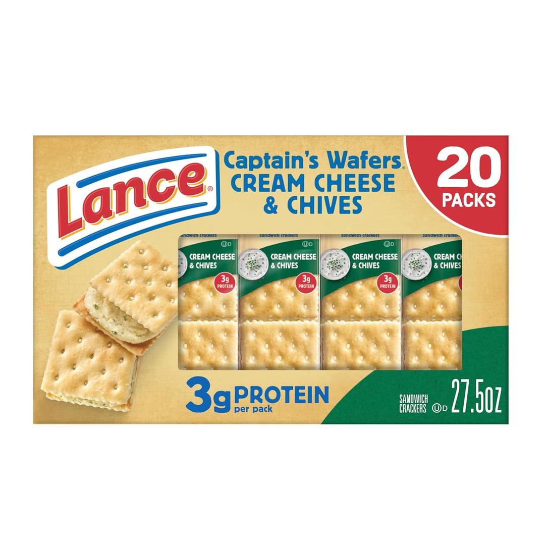 2 x Lance Sandwich Crackers, Captain's Wafers Cream Cheese and Chives, 20 Packs, 6 Sandwiches Each (1.37 Oz (Pack of 20))
