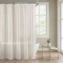 Linen Shower Curtain Cream, Sheer Fabric Boho Farmhouse Shower Curtains for Bathroom Cotton Natural Cloth Liner Set 72" W x 72" L