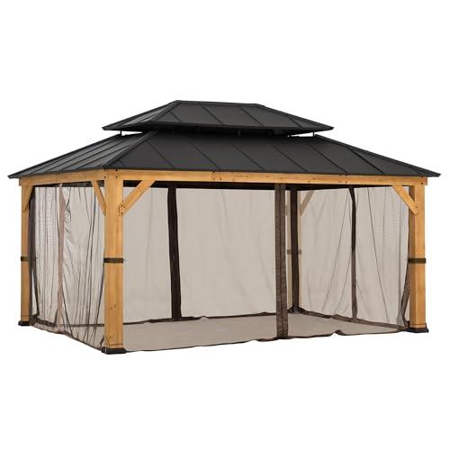 SUNJOY Replacement Mosquito Netting,Waterproof 4-Panel Screen Walls 12 x 16 ft Gazebo, Patio & Backyard Protection, Brown