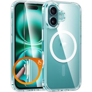 FNTCASE for iPhone 16 Case Clear: Magnetic Phone Cases Compatible with Magsafe Slim Anti Yellowing Military Grade Drop Rugged Protective Transparent Cell Phone Cover (B-Transparent Magnetic)