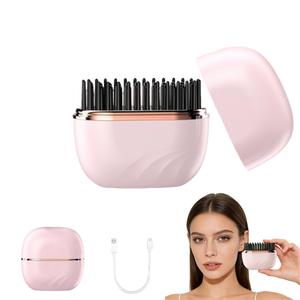 SL Euthtion Cordless Mini Hair Straightener Brush - Rechargeable Battery-Powered, Portable Small Straightening Comb with 3 Temperature Settings for Travel, RV, Outdoor