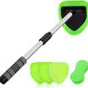 XINDELL 29-inch Windshield Cleaner Tool  Car Interior Window Cleaning Kit with Extended Long Handle & 4 Microfiber Pads, Auto Wiper Windshield Brush for Car, Trucks, SUVs, RVs & Home