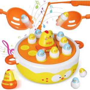4 in 1 Toys for Ages 5-7, Bounce and Catch Chicken Games, Rotating Board Games for Kids 4-6, Fishing Game Magnetic,Toddler Toys Bowling, Family Games for Kids and Adults