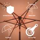 JONATHAN Y UMB1001 Collins 9 ft. Classic Cottage Tassel Market Patio Umbrella with Auto-Tilt, Crank, Wind Vent and UV Protection