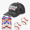 10 Pcs Baseball Mom Accessories, Mom Hat with 8 Pcs Stackable Beaded Stretch Bracelets and Earrings for Women Gift