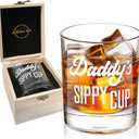 LIGHTEN LIFE Daddy's Sippy Cup Whiskey Glass 12 oz,Unique Dad Gift in Valued Wooden Box,Funny Gag Gift for New Dad,Father,Husband from Kids Wife for Father's Day,Birthday,Christmas