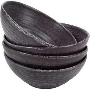 Elanze Designs Modern Chic Ribbed Serving Meals Soup Salad French Onion Cereal Chili Pasta Ceramic Stoneware Kitchen Dinnerware Bowls Set of 4 - Charcoal Grey