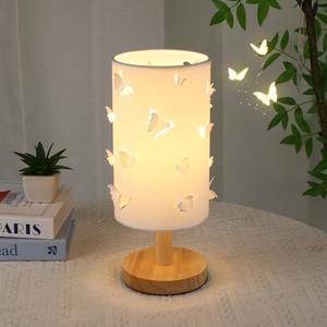 JAIZAIWJ 3D Butterfly Lamp, Cute Princess Lamp for Girls Bedroom, 3-Color Dimmable Light with Wood Base & Adjustable Brightness, Kids Teen Decor Table Lamp for Living Room and Bedside