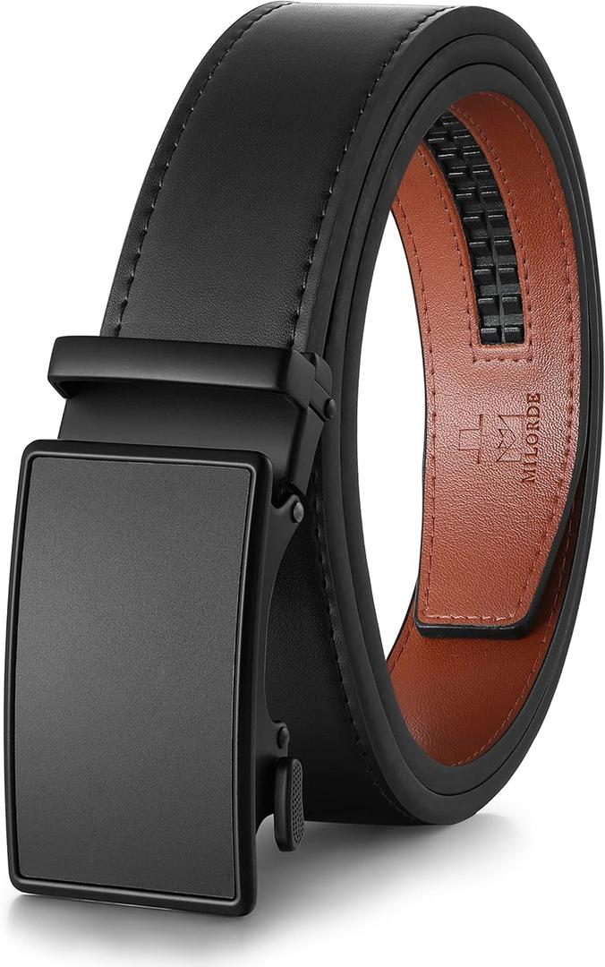 MILORDE Men's Leather Ratchet Belt - 35mm - Customizable Fit