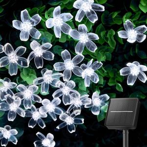 Brightown 60 LED Solar Flower String Lights Outdoor Waterproof Fairy Lights for Garden Yard Fence Patio Christmas Tree Wedding Party Decor, Pure White (1 Pack)