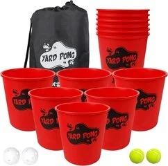 Yard Pong, Outdoor Giant Yard Games Pong Game Set with Durable Buckets and Balls