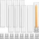 Teenyyou 8 Set Glass Hurricane Candle Holders 12.6" Open Ended Glass Candleholder Tube Shape Bottomless and 2.2" Taper Clear Candlestick Holders for Valentine's Day Wedding Table Centerpiece (Clear)