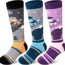 SeeyAN Kids Ski Socks Merino Wool Thermal Winter Socks Boys Girls Warm SnowBoarding Thick Skiing Socks 3 Pairs (Purple/Grey/Blue, 4-7 Years)