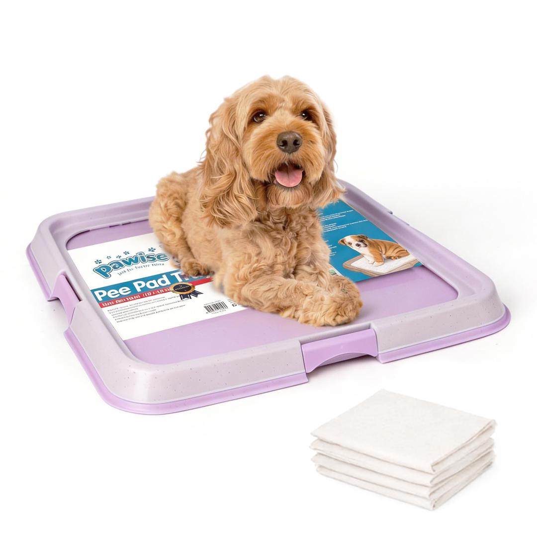 Pawise Dog Pee Pad Holder for Puppy, Puppy Pad Holder Tray, Pet Training Pee Pad, Indoor Potty Tray for Senior Dogs, Dog Toilet for Newborn Puppies, 23.5" x 23.5"，Purple