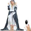 Wearable Electric Blankets, Heated Snuggle Blanket, 70"*50" Flannel Sherpa Electric Heating Throw Blanket with Hood, Sleeves, Foot Pocket, 10 Heating 3 Timer Settings for Women Men