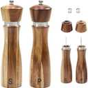 8-Inch Acacia Wood Salt and Pepper Grinders with Adjustable Ceramic Mechanism,Refillable Mills for Fine or Coarse Spices Pack of 2