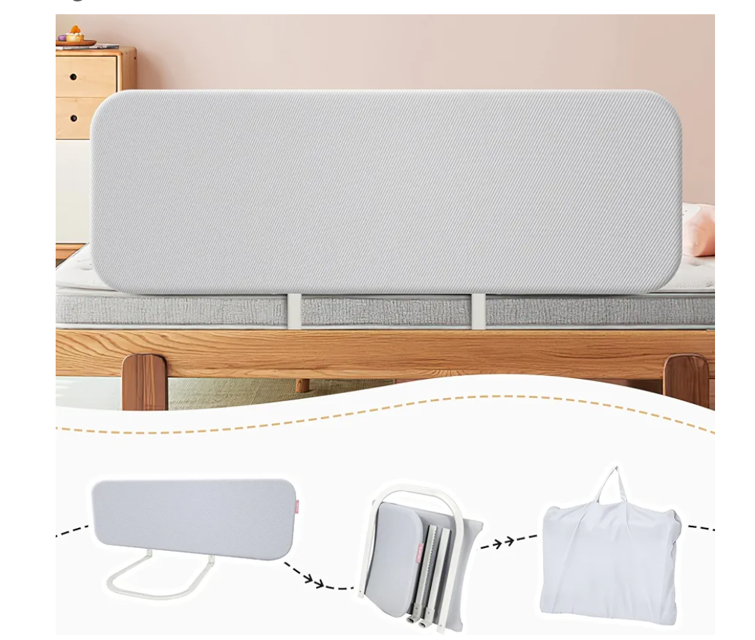 Q-MIULIKE Baby Bed Rail for Toddlers Portable Foldable Travel Toddler Bed Rails Easy to Install 27 Height Adjustable (Grey 70.8 Inch, 1 Piece) Suitable for Full King Queen Twin Bed Sizes