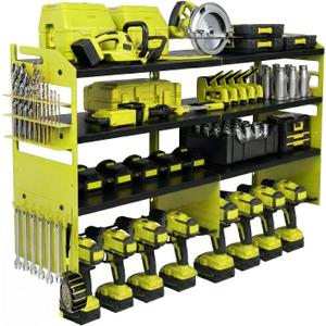 Power Tool Organizer Wall Mount, Standard Edition, Green | Heavy Duty 600 Lbs Metal Tool Storage Rack, 4-Tier Garage Drill Holder & Workshop Battery Management Station
