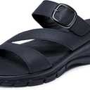 Skechers Women's EASY GOING - SLIDE ON BY casual sandal, Black/Black 8 M
