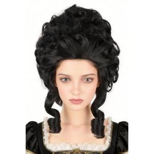 Colonial Wigs for Women Black Victorian Court Vintage Wig Baroque Fluffy Beehive Wigs Halloween Costume Party Dress Wig
