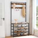 HOOBRO Hall Tree, Coat Rack with Shoe Rack, 39.4” Hall Tree with Bench, 5 Tier Shoe Storage Organizer with 9 Hooks for Entryway, Closet, Sturdy, Industrial, Rustic Brown and Black BF801MT01, 39.4"L x 12.6"W x 74.8"H