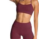 IWEMEK Women's Workout Sets 2 Piece Yoga Outfits High Waisted Biker Shorts and Cross Back Sports Bra Gym Set (Large, Burgundy)
