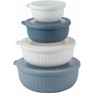 COOK WITH COLOR Prep Bowls with Lids- Wide and Deep Nesting Plastic Small Mixing Bowl Set with Lids, 8 Piece Set - Wide Bowls, Blue/Grey